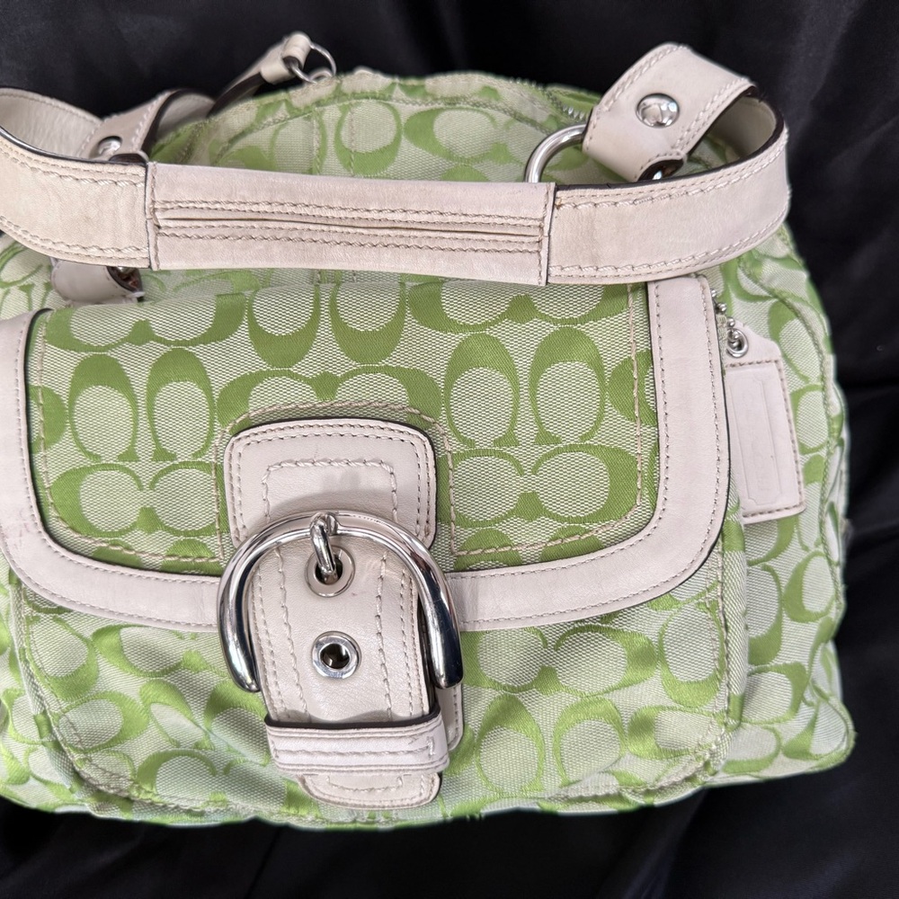 Coach Green and Cream Shoulder Bag